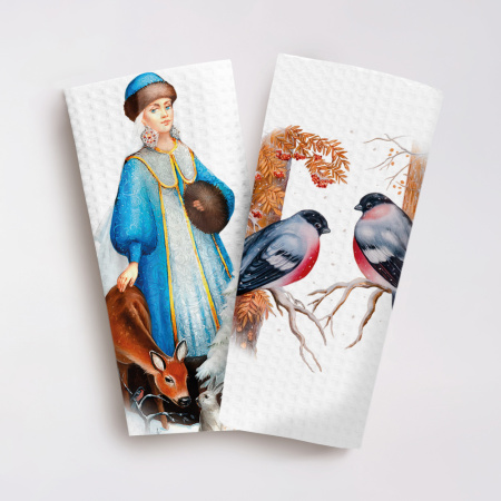 Набор полотенец вафельных Зимняя обитель "Федоскино" 40х70